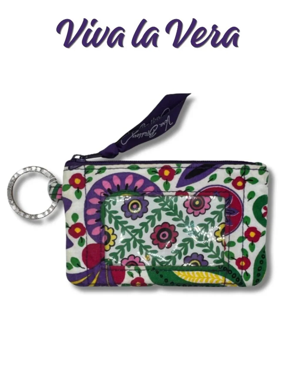 Vera Bradley Viva La Vera Zip ID Case Retired Y2K Floral Wallet Keychain